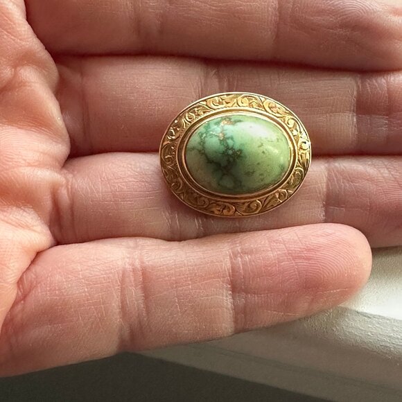 14k Gold Antique Turquoise Brooch - Picture 6 of 7
